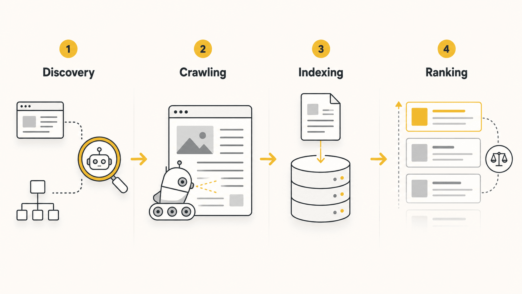 How SEO works through discovery, crawling, indexing and ranking