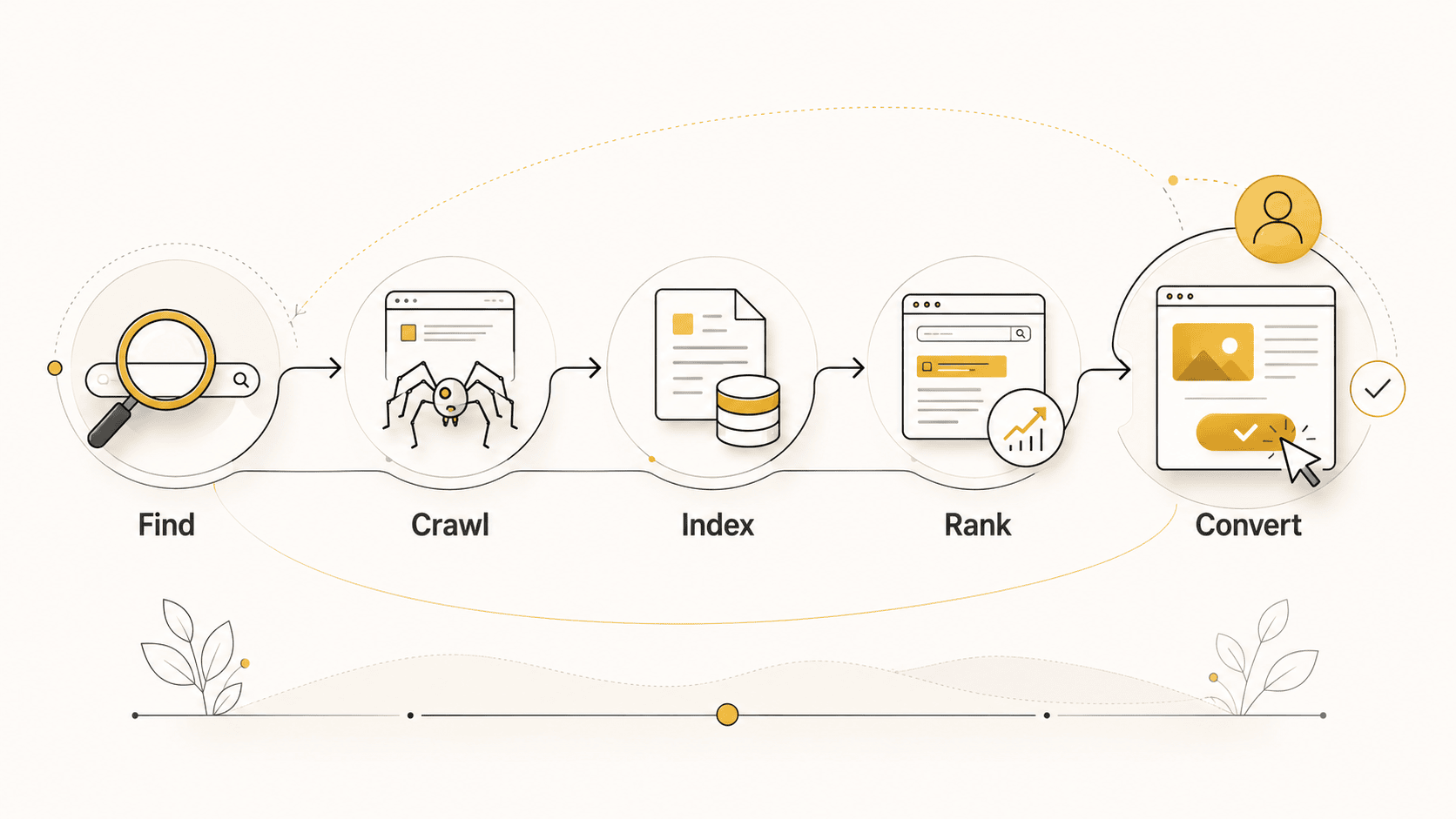 SEO visibility chain from discovery to conversion