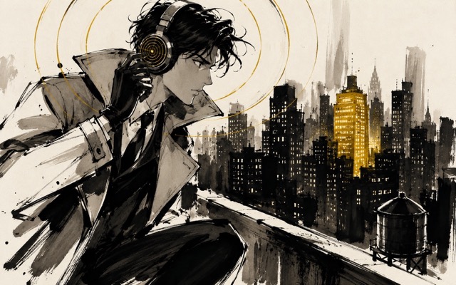 A detective silhouette overlooks a city skyline, spotting one lit-up building — Signal-Based Outreach